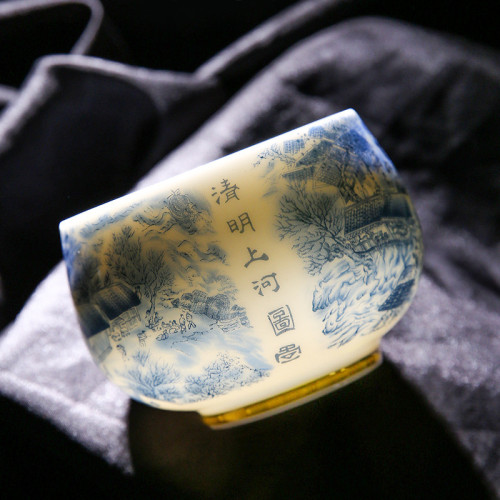羊脂玉白瓷功夫茶盃加厚主人盃單個中式陶瓷茶具家用喝茶盃品茗盃