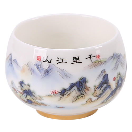 羊脂玉白瓷功夫茶盃加厚主人盃單個中式陶瓷茶具家用喝茶盃品茗盃
