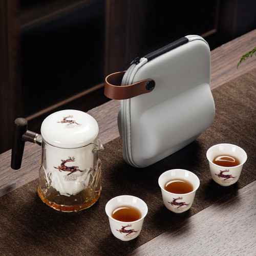 廠家直銷青瓷旅行茶具套裝便攜式玉瓷快客盃茶壺茶盃送禮戶外露營
