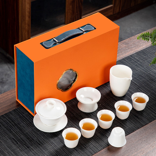 高品質廠家羊脂玉白瓷功夫茶具套裝中式全套輕奢商務送禮陶瓷禮品