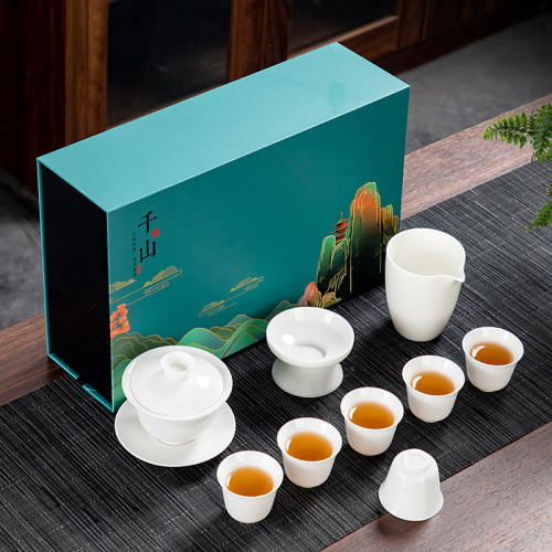 高品質廠家羊脂玉白瓷功夫茶具套裝中式全套輕奢商務送禮陶瓷禮品