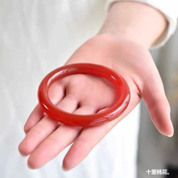 滿紅瑪瑙手鐲圓條鐲子南紅玉髓細圓條美人鐲玉石手鐲女送禮
