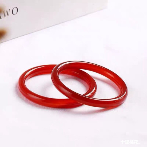 滿紅瑪瑙手鐲圓條鐲子南紅玉髓細圓條美人鐲玉石手鐲女送禮