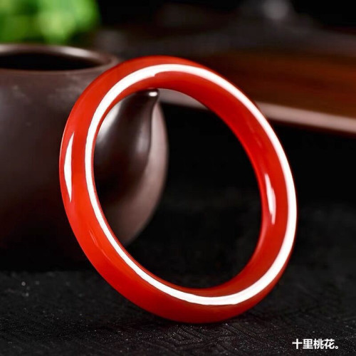 巴西紅瑪瑙手鐲圓條女款手鐲玉髓鐲子細圓條手鐲貴妃鐲本命年手鐲