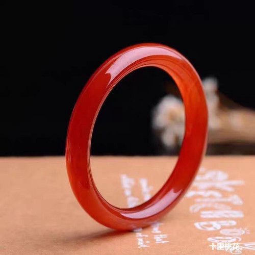 天然巴西中國紅瑪瑙圓條手鐲少女款冰潤玉髓窄條鐲子紅瑪瑙手鐲女