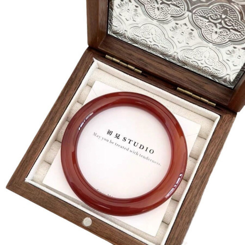 【新品優選】天然紅瑪瑙手鐲女本命年紅色鐲子圓條玉鐲生日禮物