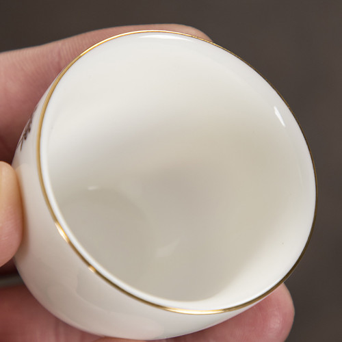 純手工手寫描金高白羊脂玉主人盃茶盃私人手繪茶具送禮單盃可logo