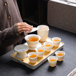 廠家批髮高白羊脂玉旅行茶具全套茶磐便攜式套裝戶外泡茶出差露營