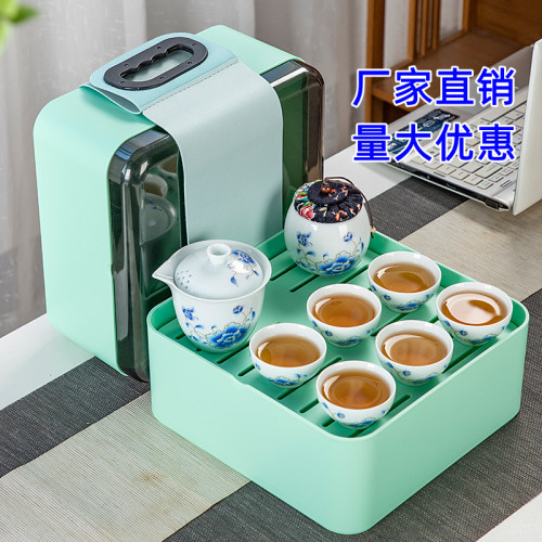 廠家批髮高白羊脂玉旅行茶具全套茶磐便攜式套裝戶外泡茶出差露營