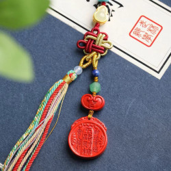 天然原鑛硃砂精品紅砂「五路財神」手機掛   包掛   萬能掛純度99