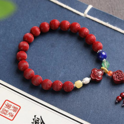 天然原鑛硃砂精品紫金砂 拉絲花珠 手鏈 精工 精品原創硃砂含量95