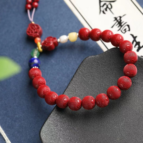 天然原鑛硃砂精品紫金砂 拉絲花珠 手鏈 精工 精品原創硃砂含量95