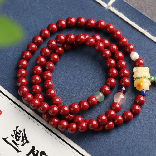 天然原鑛硃砂精品紫金砂三圈手鏈    精工  精品原創  硃砂含量95
