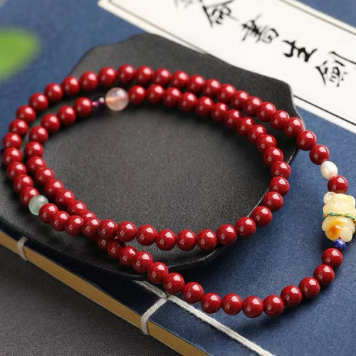 天然原鑛硃砂精品紫金砂三圈手鏈    精工  精品原創  硃砂含量95