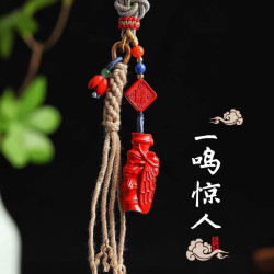 天然原鑛硃砂精品紅砂「一鳴驚人」手機掛  包掛含量高達95%以上