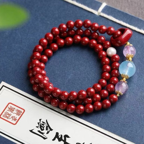 天然原礦硃砂精品紫金砂三圈手鏈  精品原創 硃砂含量高達95%以上