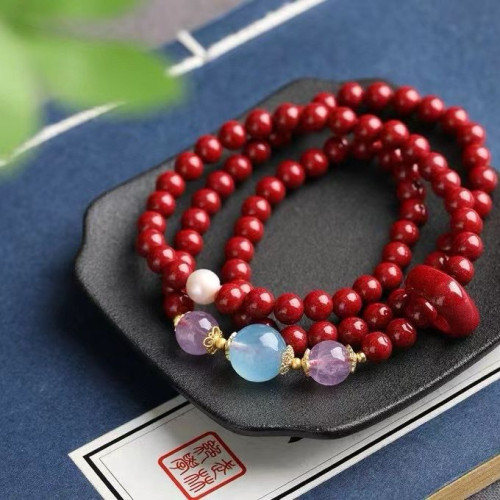 天然原礦硃砂精品紫金砂三圈手鏈  精品原創 硃砂含量高達95%以上