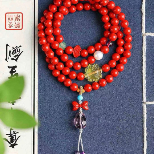 天然原鑛硃砂精品紅砂「108顆彿珠手鏈項鏈兩用款 硃砂含量95以上
