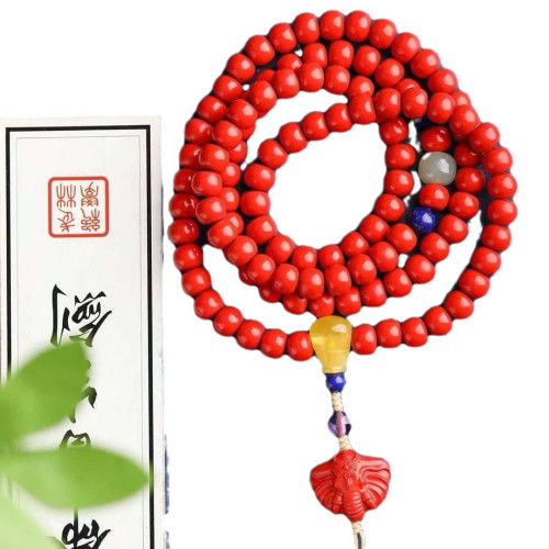 天然原鑛硃砂精品紅砂「老型珠 108顆彿珠 手鏈  硃砂含量高達 95