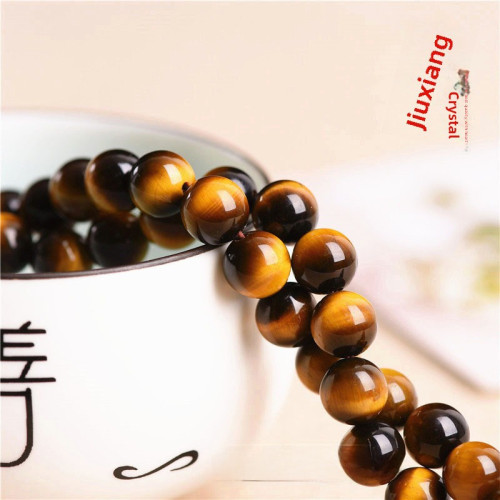 久雅水晶 天然黃虎眼石散珠 圓珠 DIY配件 黃虎眼睛半成品批髮