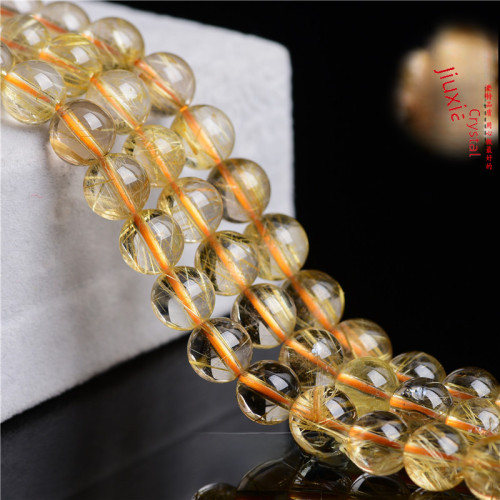 久雅水晶 天然金髮晶散珠 黃色髮晶圓珠半成品 飾品手鏈配珠 批髮