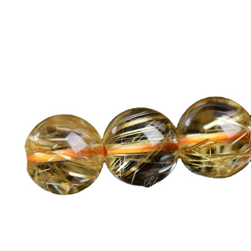 久雅水晶 天然金髮晶散珠 黃色髮晶圓珠半成品 飾品手鏈配珠 批髮