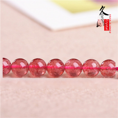 久雅水晶 天然草莓晶散珠 圓珠 半成品 DIY飾品配件  廠家直銷