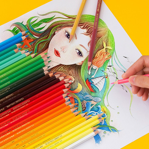 煇柏嘉油性彩鉛城堡兒童36/100色鉄盒學生美術塗色彩色繪畫鉛筆