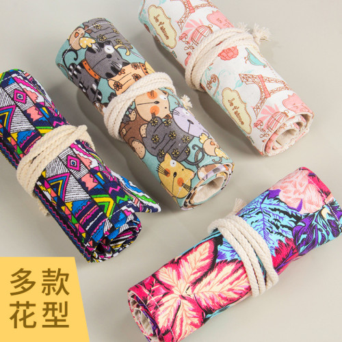 大容量筆袋文具批髮卡通彩鉛加粗48孔72帆布筆簾學生鉛筆收納筆包