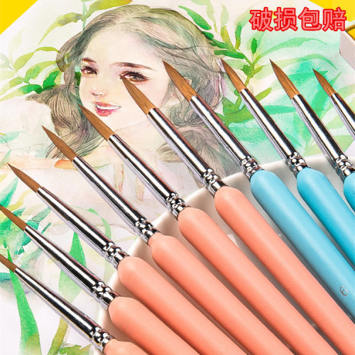 黑杆尼龍勾線筆美術生丙烯水粉油畫水彩顔料描線勾邊尖頭粉杆畫筆