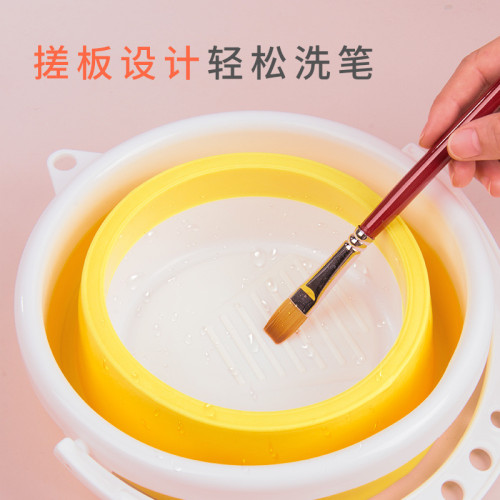 手提洗筆筒可折曡大號多功能伸縮水盃美術生便攜涮筆工具矽膠水桶
