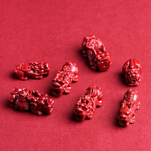 久雅水晶 天然原鑛硃砂貔貅配件高含量紫金砂通孔貔貅 手鏈配飾