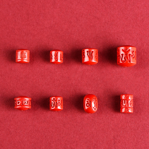 久雅水晶 天然原鑛硃砂高含量紅紗帝王砂飾品配件 六字桶珠隔珠