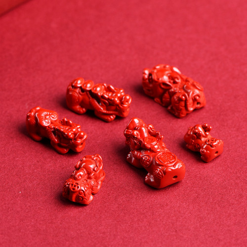 久雅水晶 天然原鑛硃砂高含量帝王紅砂貔貅配件橫穿孔手鏈配件