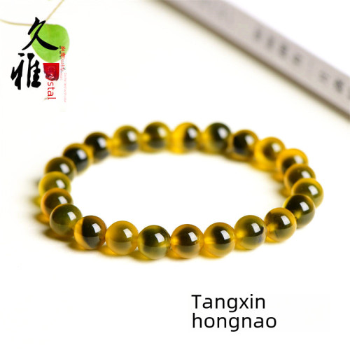 久雅水晶 天然糖心瑪瑙圓珠手鏈 藍色 黃色瑪瑙散珠手串 廠家直銷