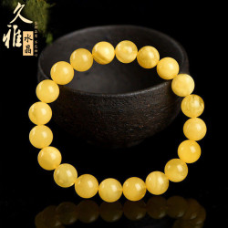 久雅水晶 天然蜜蠟手鏈 滿蜜金絞蜜蜜蠟圓珠手串 百花蜜蜜蠟手環