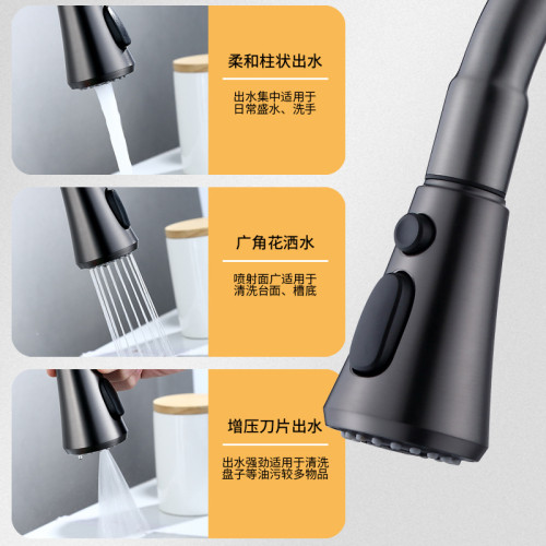 拉絲槍灰色冷熱廚房全銅水龍頭抽拉洗菜盆陽台洗衣池多功能單孔