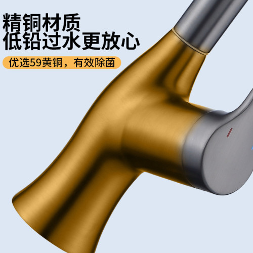 拉絲槍灰色冷熱廚房全銅水龍頭抽拉洗菜盆陽台洗衣池多功能單孔