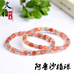 久雅水晶 天然阿魯沙桶珠手串阿魯沙金草莓 綠柱石老型珠手鏈批髮