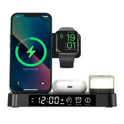 新品三合一無線充電器多功能數碼時鍾25W適用iPhone14/13快充