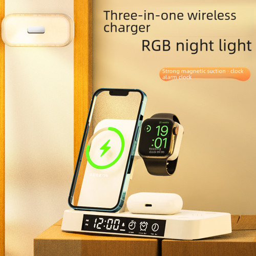 新品三合一無線充電器多功能數碼時鍾25W適用iPhone14/13快充