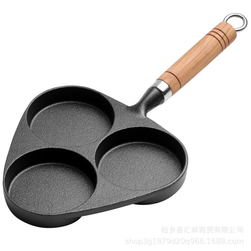 鑄鉄三孔蛋餃鍋無塗層不粘平底鍋加深雞蛋漢堡模具煎蛋鍋廠家直銷