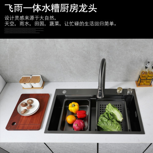 不鏽鋼加厚槍灰色大單槽廚房洗碗池飛雨水槽洗菜盆手工槽台下盆