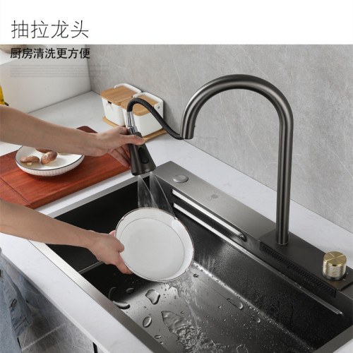 不鏽鋼加厚槍灰色大單槽廚房洗碗池飛雨水槽洗菜盆手工槽台下盆
