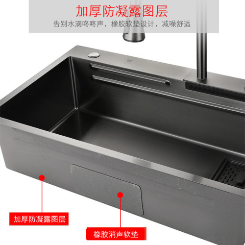 不鏽鋼加厚槍灰色大單槽廚房洗碗池飛雨水槽洗菜盆手工槽台下盆