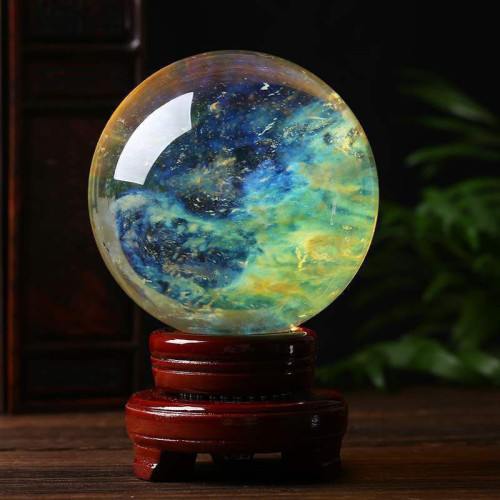 永韻批髮天然黃水晶球 水晶球 黃熔鍊球 家居辦公風水擺件送底座