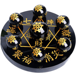 永韻珠寶 批髮天然黑曜石狐狸龍龜七星陣 白黃紫粉水晶球風水擺件