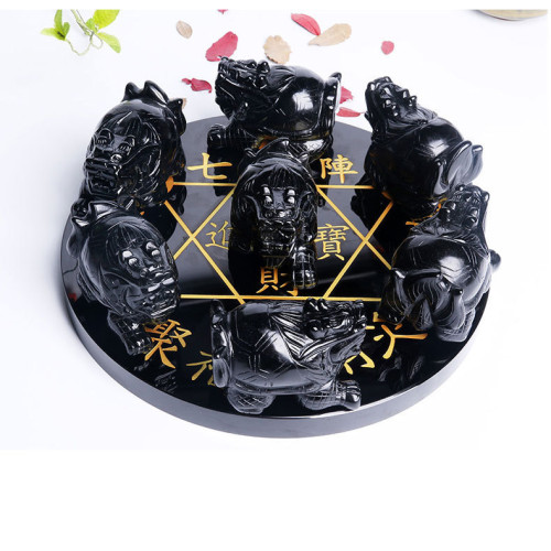 永韻珠寶 批髮天然黑曜石狐狸龍龜七星陣 白黃紫粉水晶球風水擺件