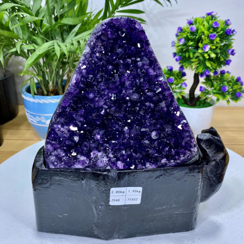 天然巴西紫水晶洞聚寶盆烏拉圭錢袋子恐龍蛋紫晶簇原石擺件紫晶鎮