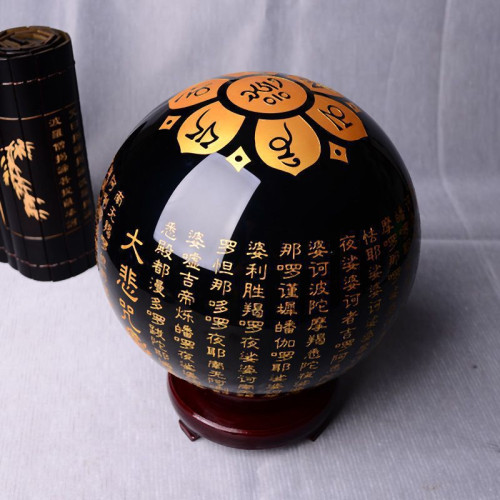 永韻批髮天然黑曜石大悲咒全文六字真言球家居風水擺件送旋轉底座